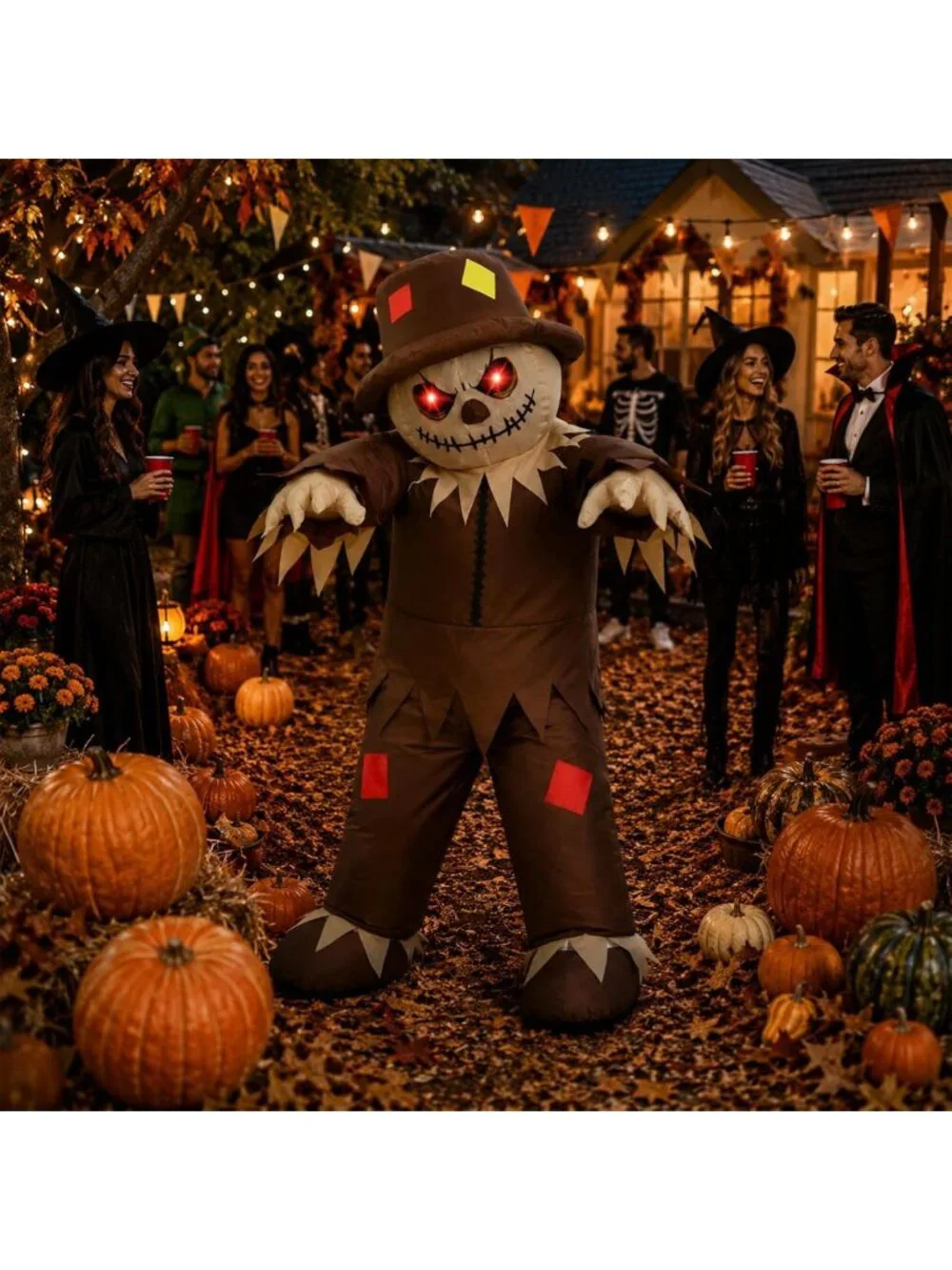 Inflatable Scarecrow Costume for Adults | Light-Up Eyes, Waterproof, USB Battery